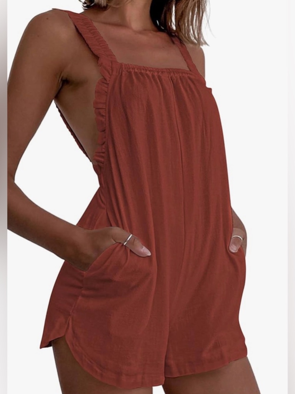 Rust Orange Ruffle Romper - Picture 4 of 5